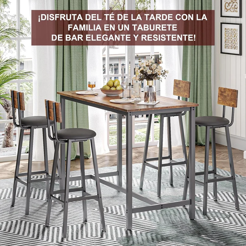Bancos para Barra,Juego de 2 Taburetes de Bar,Bancos para Barra de Cocina de Madera de Hierro Vintage,Silla Alta de 96 CM para Bar,Cocina,Restaurante,Banco Alto con Tapizado de PU.