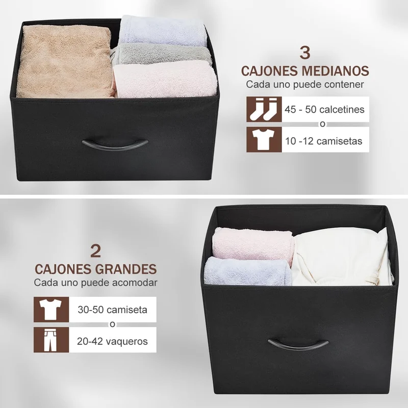 cajonera para recamara, Comoda cajonera para recamara, cajonera de Madera cajonera para Ropa, 5 espaciosos cajones, 83.06 * 28.96 * 74.17cm Negro