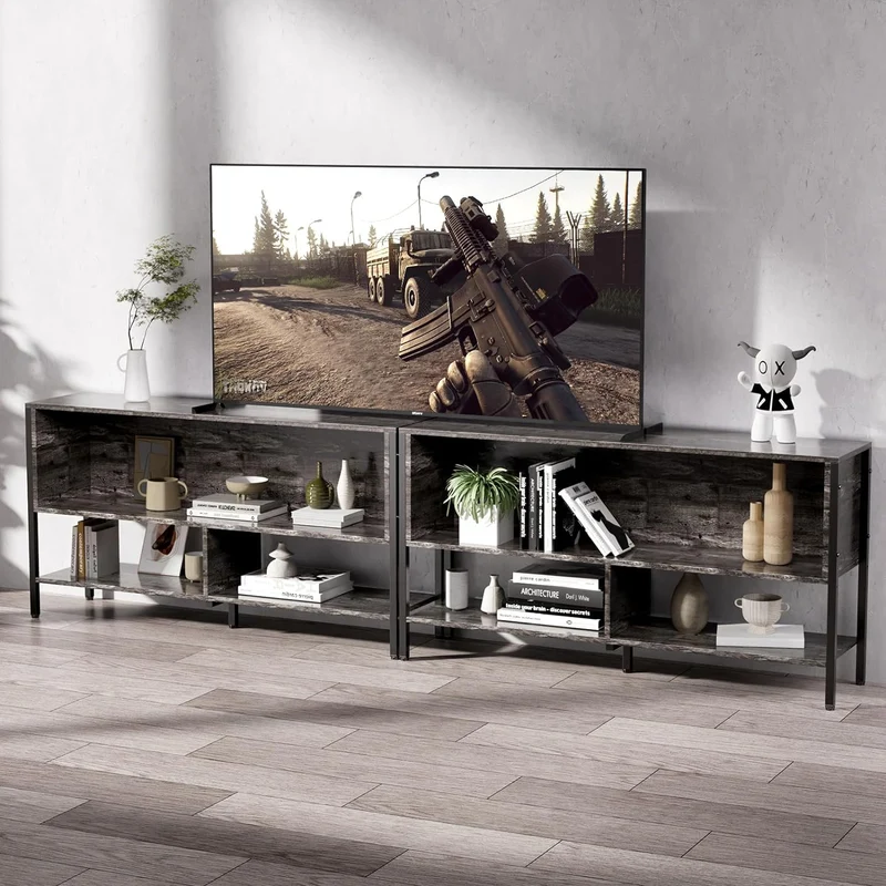 Mueble para TV, Mueble de TV Abierto de 2 Niveles,Apto para Salón y Dormitorio,El Tamaño es 120 CM × 30 CM × 63 CM. (Gris)