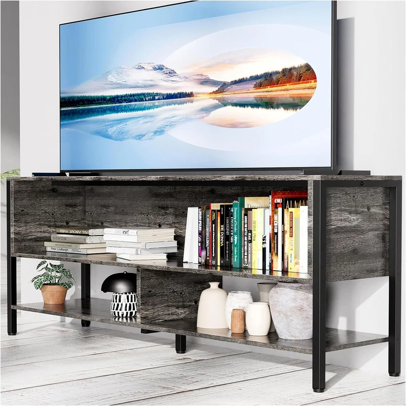 Mueble para TV, Mueble de TV Abierto de 2 Niveles,Apto para Salón y Dormitorio,El Tamaño es 120 CM × 30 CM × 63 CM. (Gris)