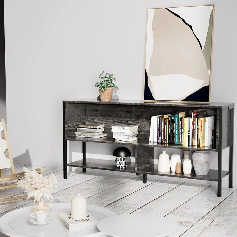 Mueble para TV, Mueble de TV Abierto de 2 Niveles,Apto para Salón y Dormitorio,El Tamaño es 120 CM × 30 CM × 63 CM. (Gris)