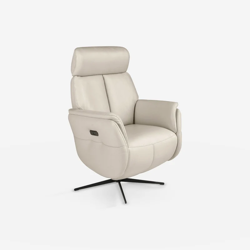 Swivel recliner armchair in pearl grey leather