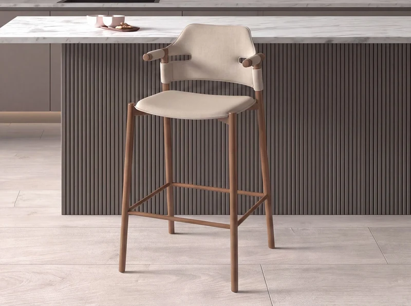 High stool in sand bonded leather