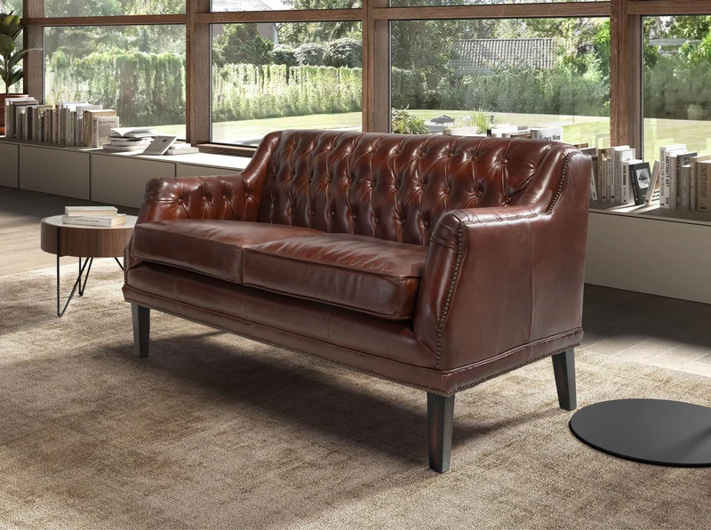 Chesterfield 2-seater sofa in cognac brown leather