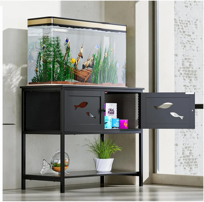 Base para Acuario, Soporte para Pecera, Base para Tanque de 40 Galones, Soporte de Acuario Negro de Moda con Gabinete (36.6" L x 18.5" W x 31.5" H)
