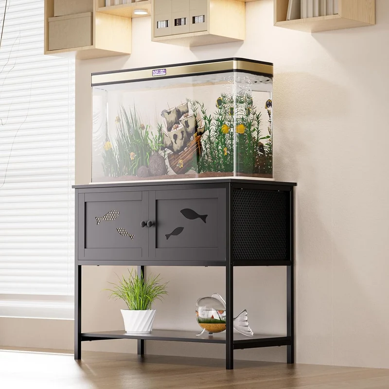 Base para Acuario, Soporte para Pecera, Base para Tanque de 40 Galones, Soporte de Acuario Negro de Moda con Gabinete (36.6" L x 18.5" W x 31.5" H)
