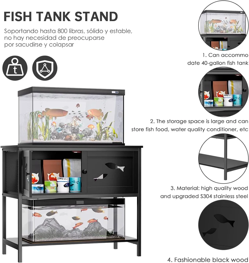 Base para Acuario, Soporte para Pecera, Base para Tanque de 40 Galones, Soporte de Acuario Negro de Moda con Gabinete (36.6" L x 18.5" W x 31.5" H)