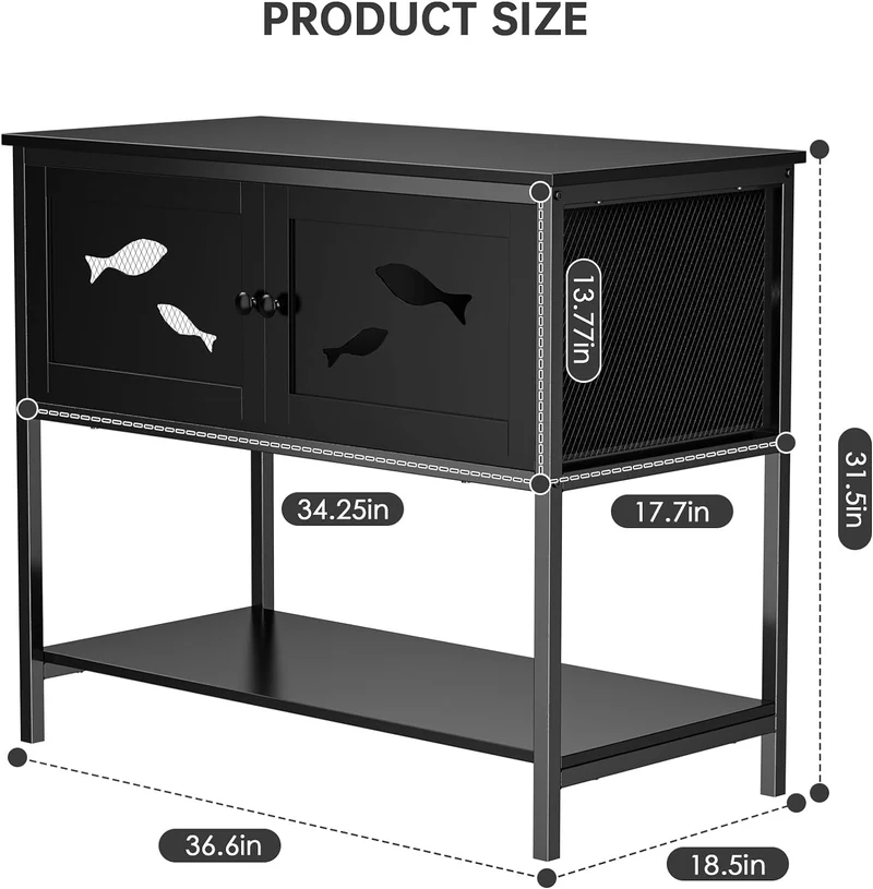 Base para Acuario, Soporte para Pecera, Base para Tanque de 40 Galones, Soporte de Acuario Negro de Moda con Gabinete (36.6" L x 18.5" W x 31.5" H)