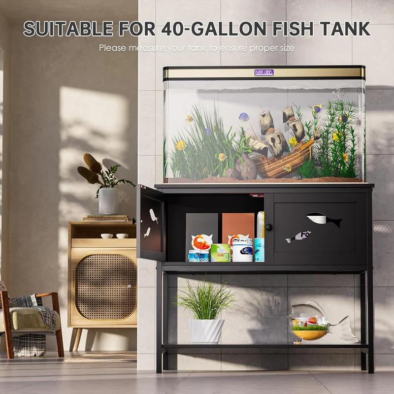 Base para Acuario, Soporte para Pecera, Base para Tanque de 40 Galones, Soporte de Acuario Negro de Moda con Gabinete (36.6" L x 18.5" W x 31.5" H)