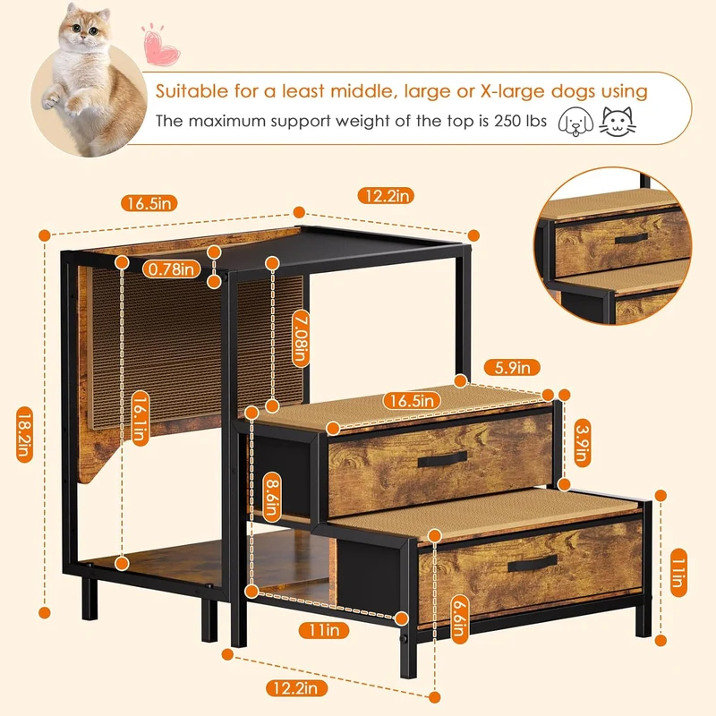 Percha para Ventana de Gato con Escalera – Mueble para Gatos, Montable en Pared o Uso en Piso, con Rascador y Tapetes para Junto a la Cama