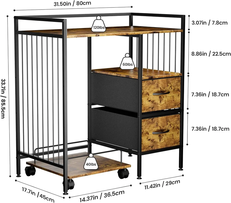 Soporte Grande para Impresora, 31.5" An x 17.7" Prof x 33.7" Alt, Mesa para Impresora y Estante para Trituradora de Papel