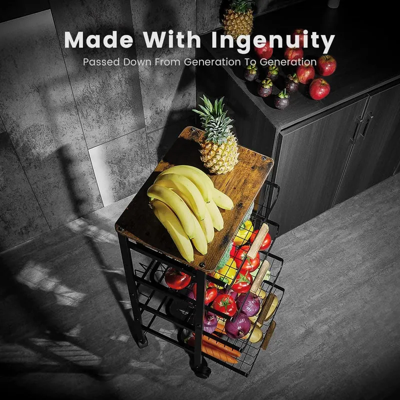 Contenedor de Almacenamiento de 5 Niveles para Papas y Cebollas, Gabinete para Frutas y Verduras con Encimera, Carrito de Snacks con Ruedas Universales