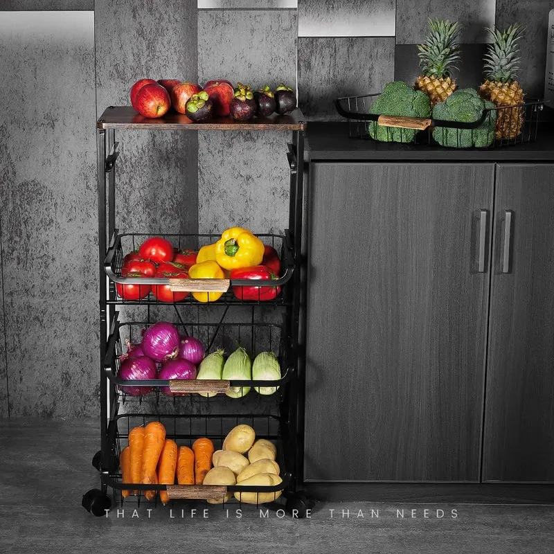 Contenedor de Almacenamiento de 5 Niveles para Papas y Cebollas, Gabinete para Frutas y Verduras con Encimera, Carrito de Snacks con Ruedas Universales