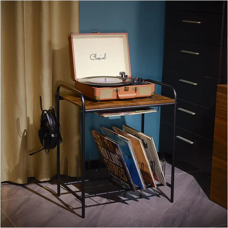 Soporte para Tocadiscos, Estación para Turntable, Soporte Vintage para Tocadiscos con Almacenamiento de Discos