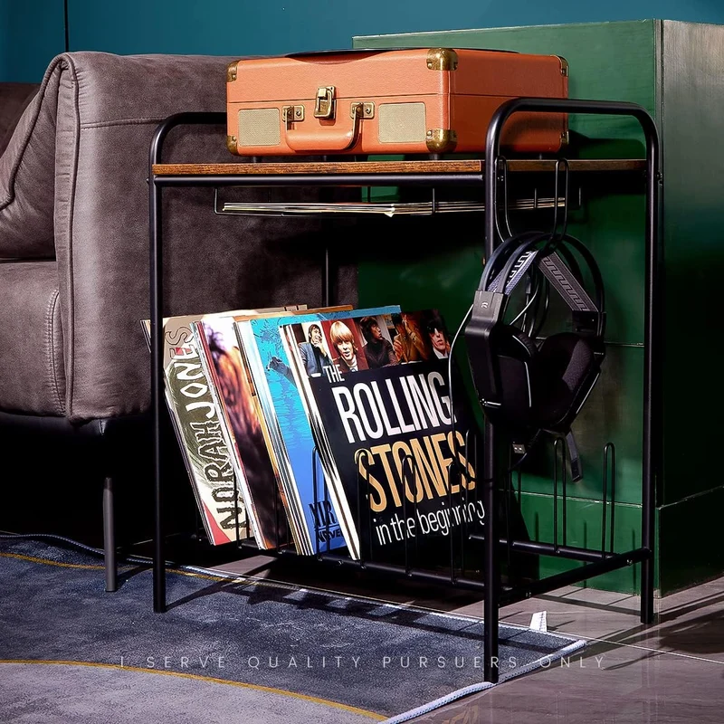 Soporte para Tocadiscos, Estación para Turntable, Soporte Vintage para Tocadiscos con Almacenamiento de Discos