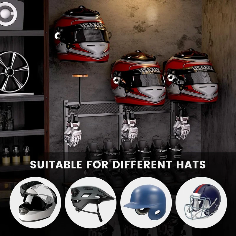 Soporte de Casco de Pared – Porta Casco para Motocicleta, Retro de Madera y Hierro, Tipo Exhibición (Grande)