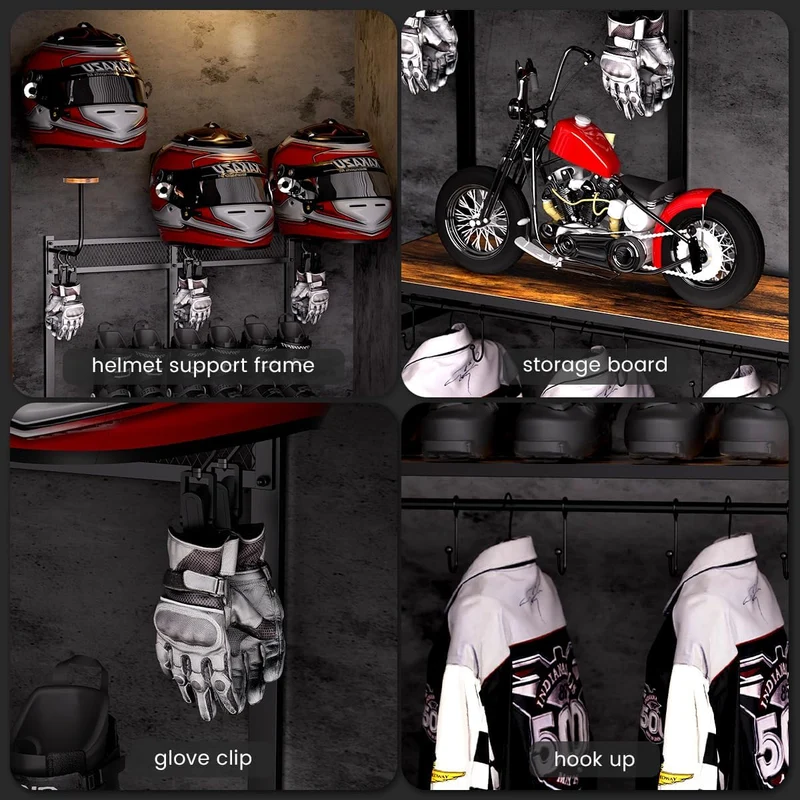 Soporte de Casco de Pared – Porta Casco para Motocicleta, Retro de Madera y Hierro, Tipo Exhibición (Grande)