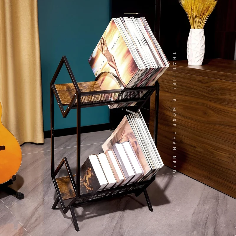 Estantería para Vinilos, Soporte para Discos de Vinil, Rack de 2 Niveles para Álbumes, Almacenamiento para 170-220 LP, Exhibidor de Discos de Vinil