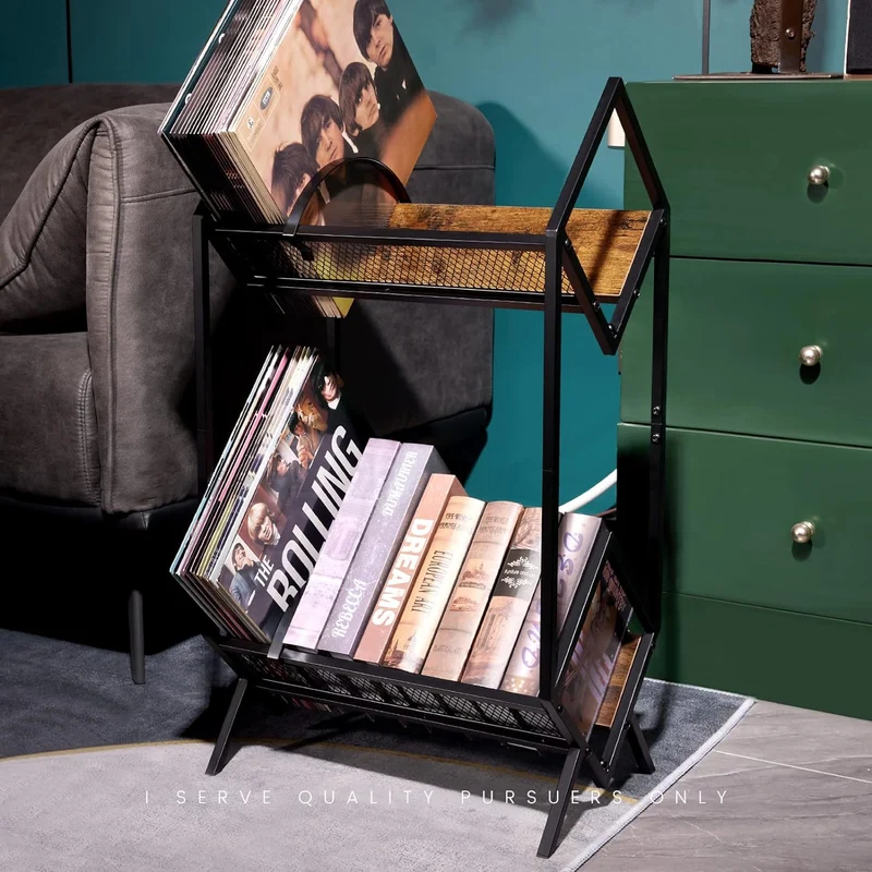 Estantería para Vinilos, Soporte para Discos de Vinil, Rack de 2 Niveles para Álbumes, Almacenamiento para 170-220 LP, Exhibidor de Discos de Vinil