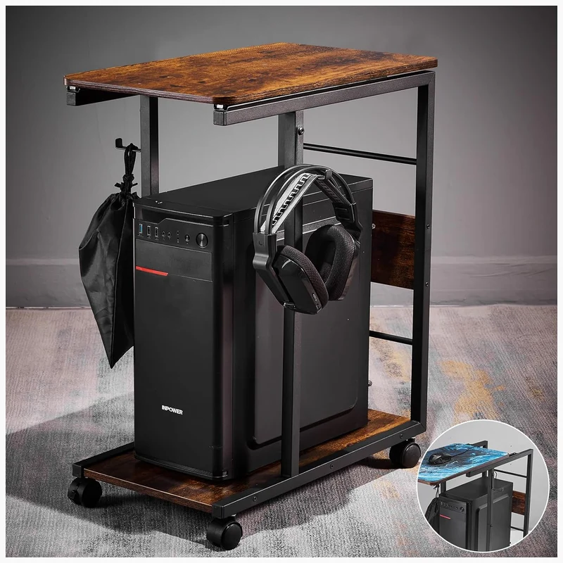 Soporte para Torre de Computadora, con Plataforma Deslizante de Madera, Capaz de Sostener Computadoras de hasta 26 x 21 x 12 pulgadas (Incluye Alfombrilla para Mouse)