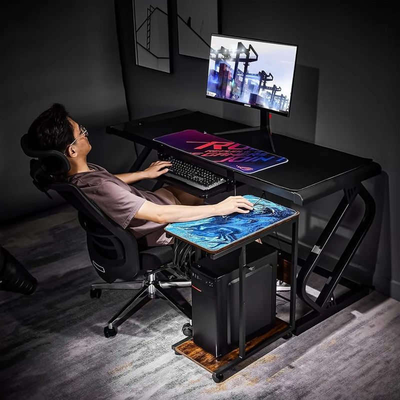 Soporte para Torre de Computadora, con Plataforma Deslizante de Madera, Capaz de Sostener Computadoras de hasta 26 x 21 x 12 pulgadas (Incluye Alfombrilla para Mouse)