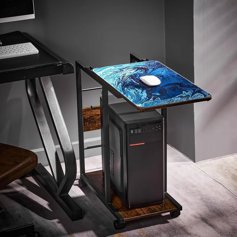 Soporte para Torre de Computadora, con Plataforma Deslizante de Madera, Capaz de Sostener Computadoras de hasta 26 x 21 x 12 pulgadas (Incluye Alfombrilla para Mouse)