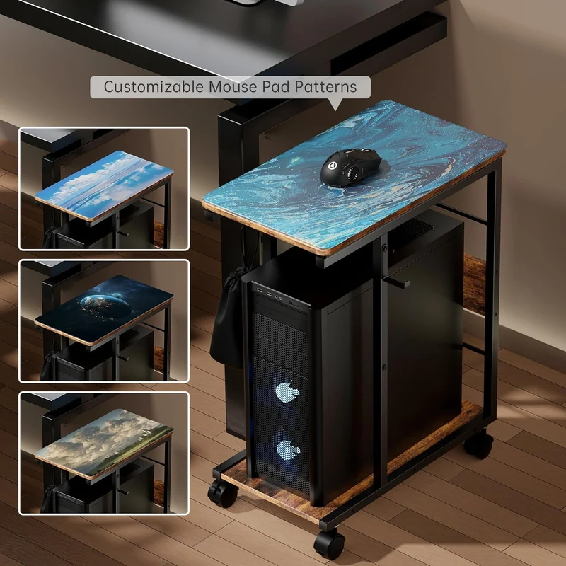 Soporte para Torre de Computadora, con Plataforma Deslizante de Madera, Capaz de Sostener Computadoras de hasta 26 x 21 x 12 pulgadas (Incluye Alfombrilla para Mouse)