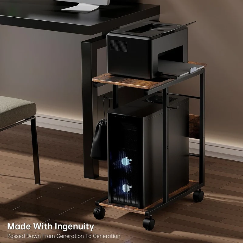 Soporte para Torre de Computadora, con Plataforma Deslizante de Madera, Capaz de Sostener Computadoras de hasta 26 x 21 x 12 pulgadas (Incluye Alfombrilla para Mouse)