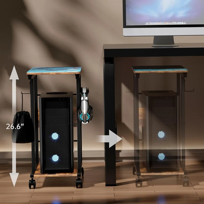Soporte para Torre de Computadora, con Plataforma Deslizante de Madera, Capaz de Sostener Computadoras de hasta 26 x 21 x 12 pulgadas (Incluye Alfombrilla para Mouse)