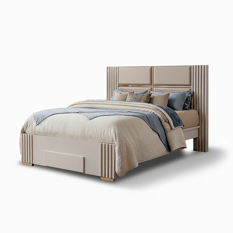 Combo Cama Doble Texas Beige, Off White, Champaña + Colchón Lexus Deluxe Doble Pillow Top