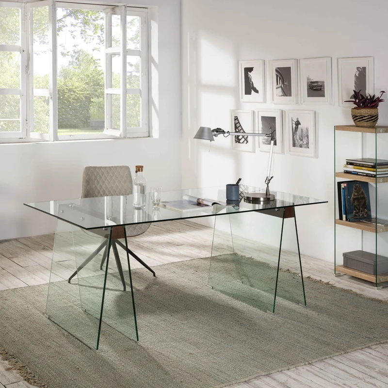 Clear glass desk, 180 cm