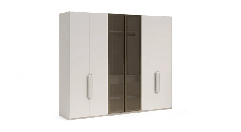 Traverta Armadio 6 Ante LED Interno, Soft-Close, Finitura Effetto Travertino