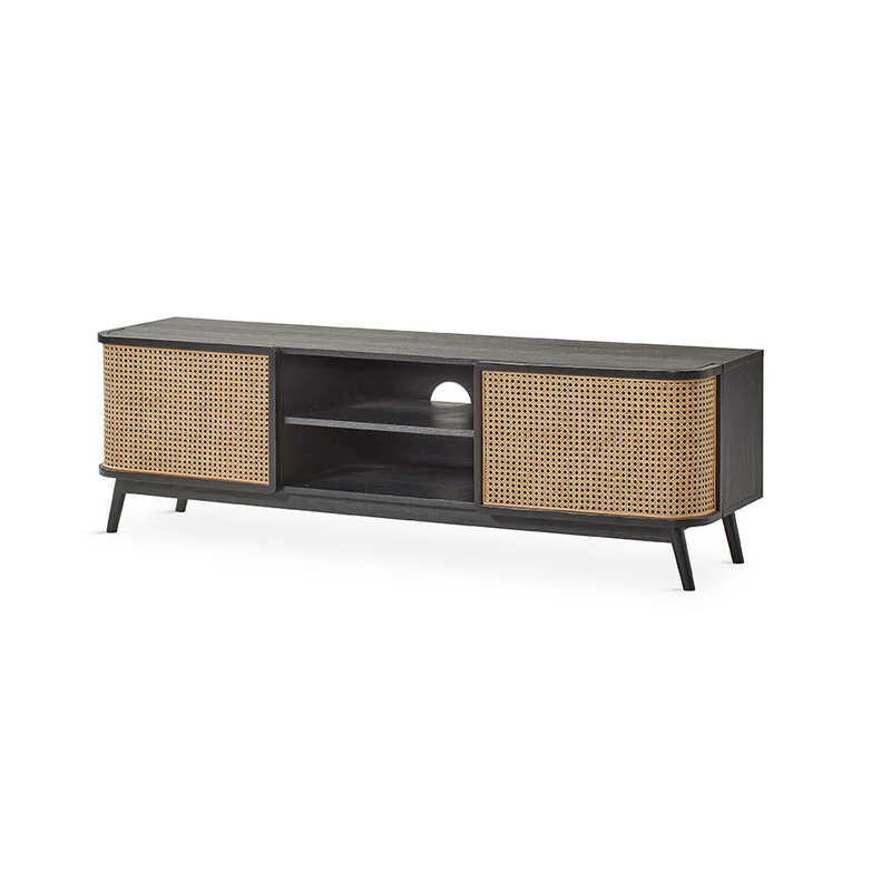 Black solid wood TV unit