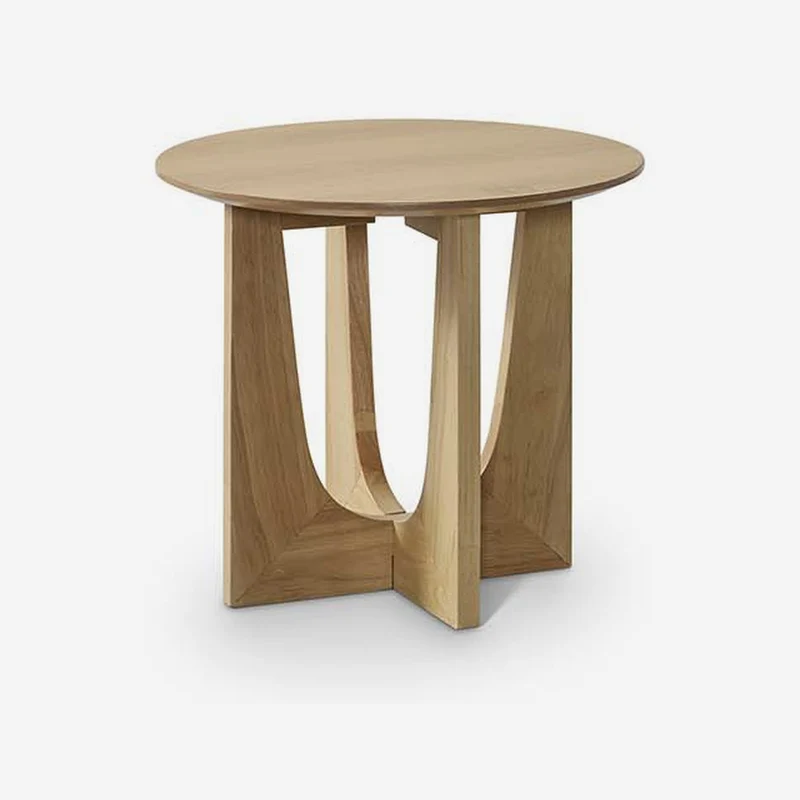 Round side table in natural oak veneer with four-blade base, 48 cm