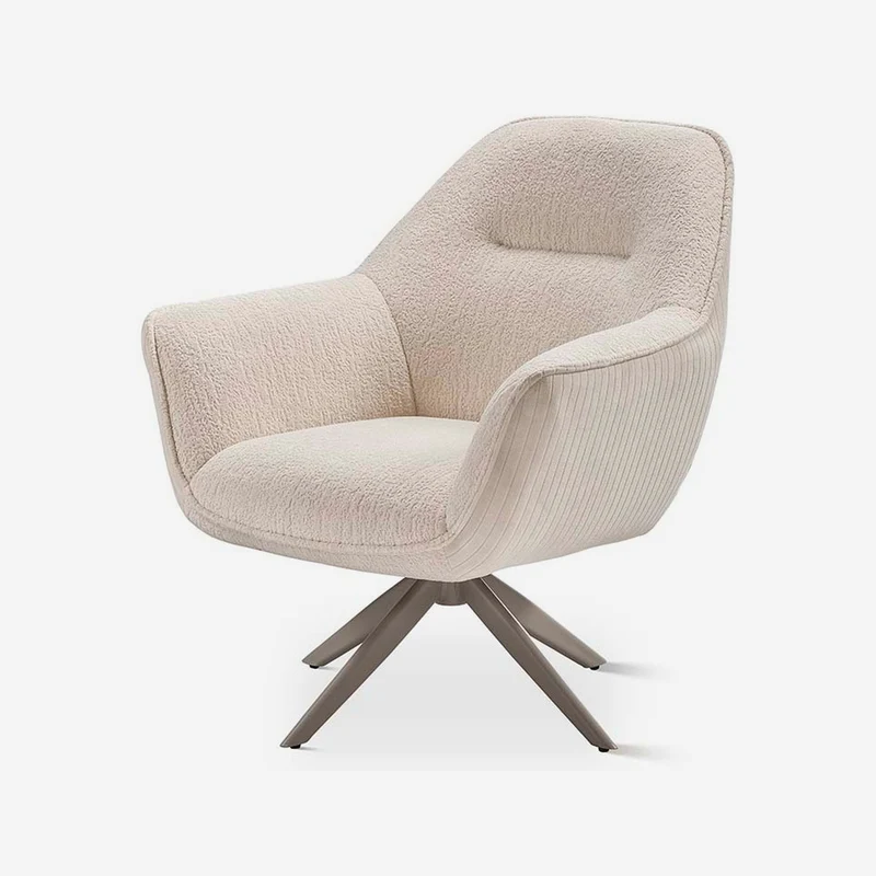 Beige fabric armchair with metal legs, 78 cm