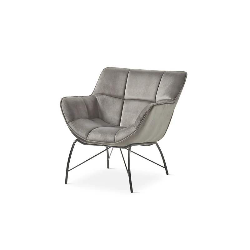 Grey fabric armchair with metal legs