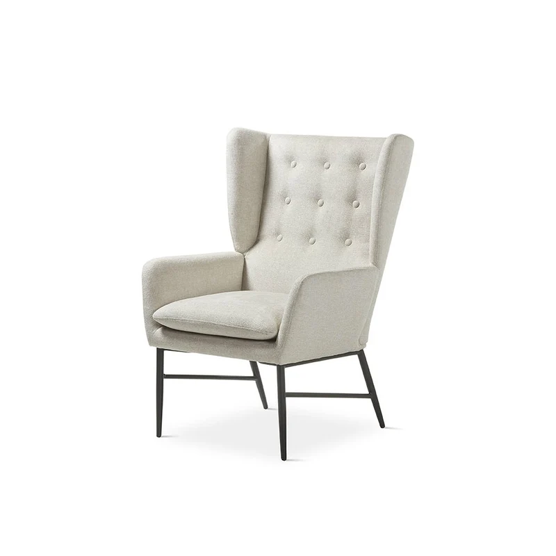 Beige fabric armchair with metal legs, 67 cm