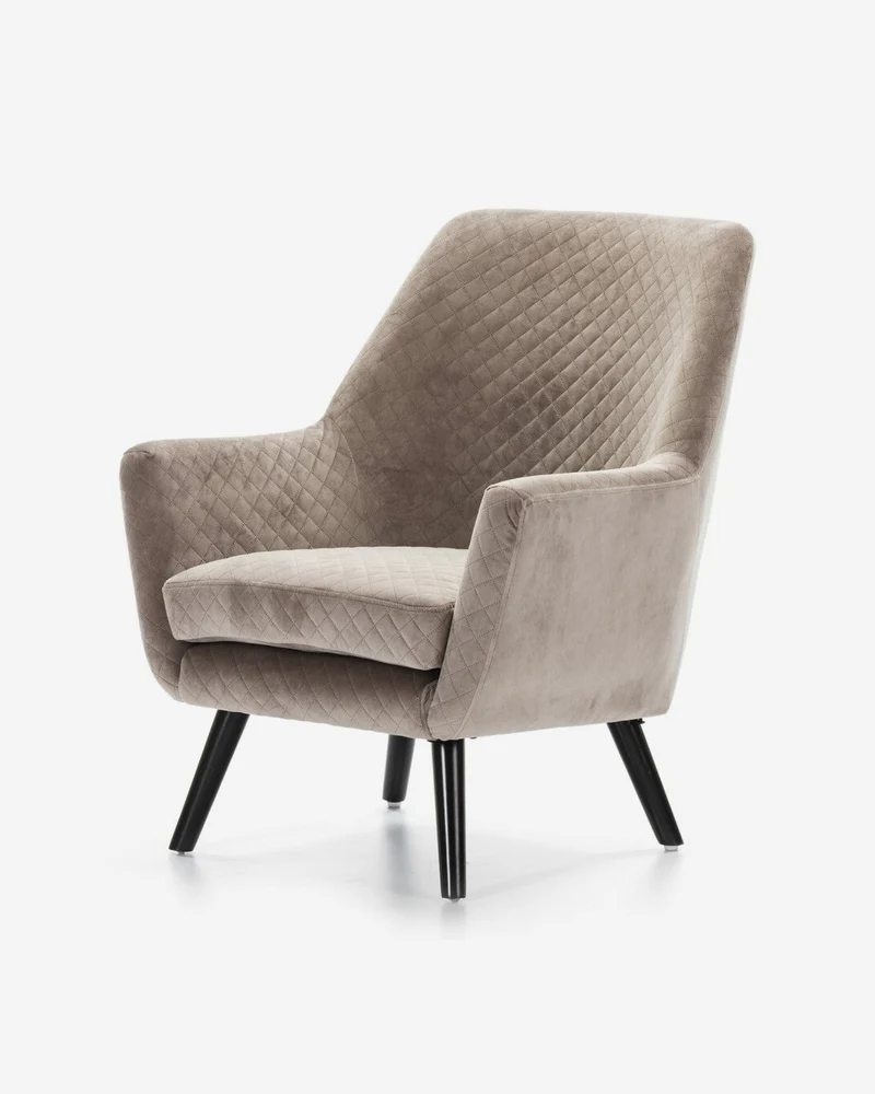 Armchair upholstered in silver velvet