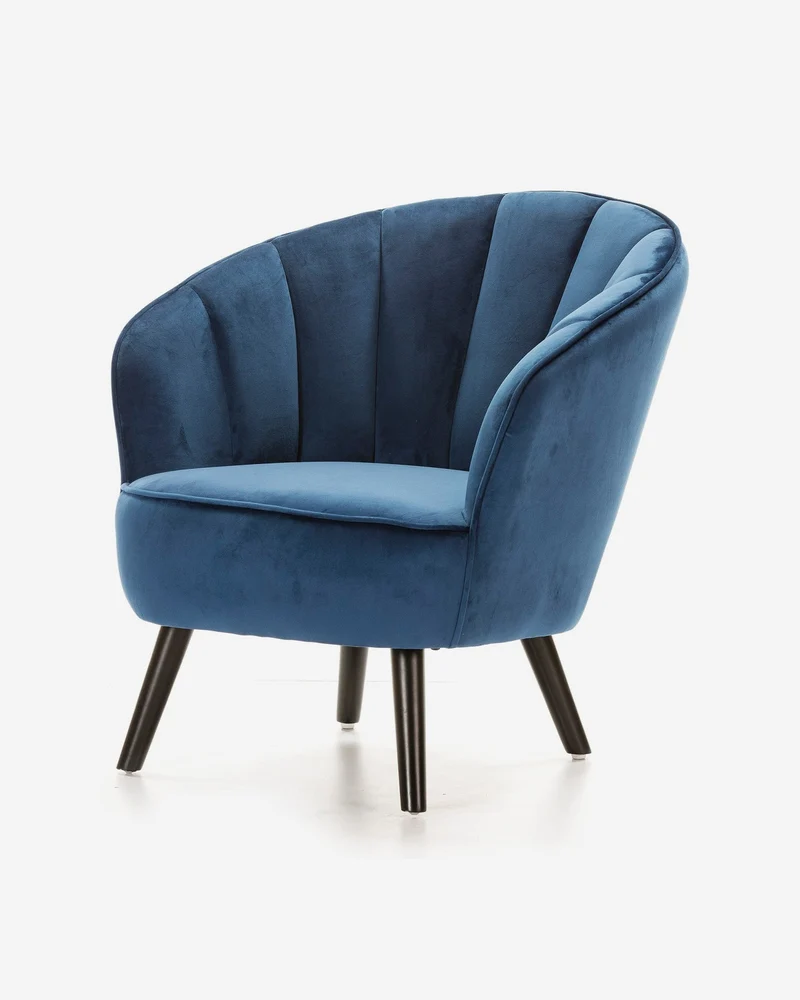 Armchair upholstered in blue velvet, 78 cm