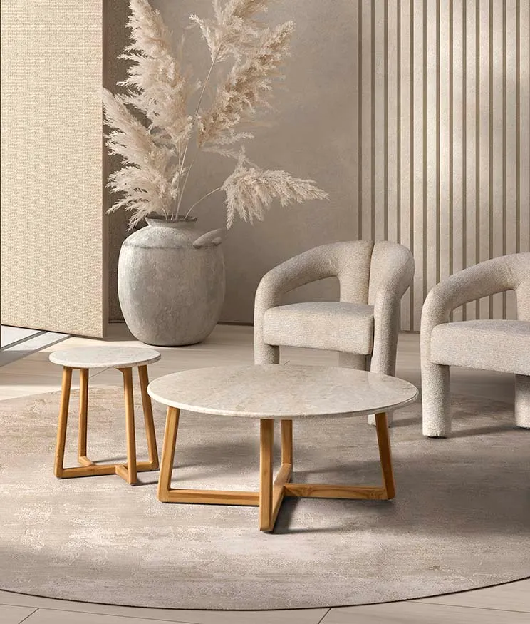 Round side table in natural marble, 90 x 90 cm, 40 cm high