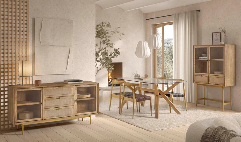 Storage unit in natural solid wood with metal legs