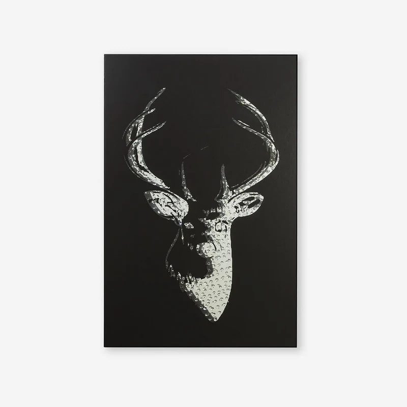Decorative deer wall mirror in faceted glass, 90 cm x 140 cm high