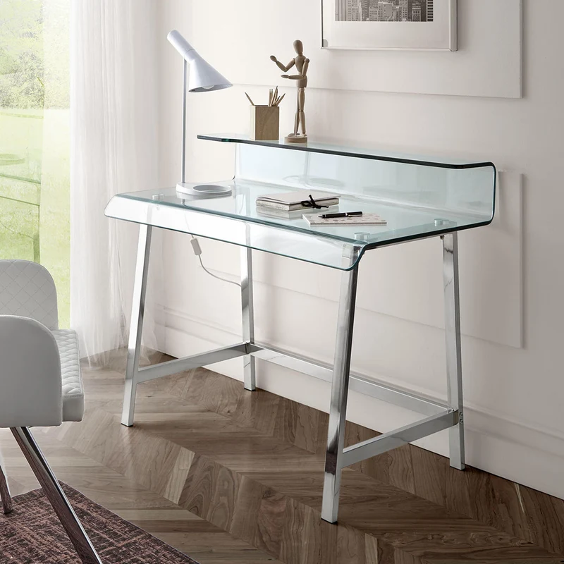 Desk in clear glass with steel legs