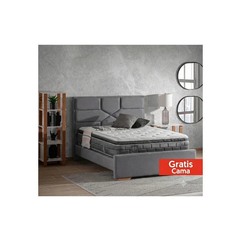 Colchón Semi Doble Aurora Gris Doble Pillow Top (Garantía 15 Años)