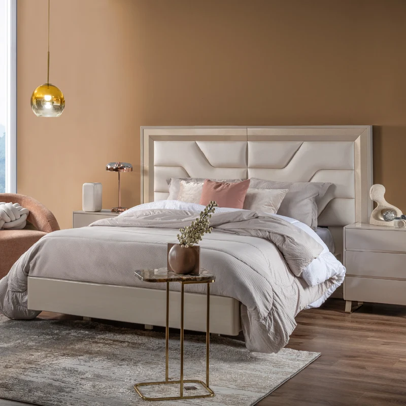 Combo Cama King Bulgari Eurolino Perla, Champaña + Colchón King Infinit Pillow Top