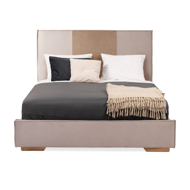 Combo Cama Doble Tokyo Taupe, Natural + Colchón Valencia New Ortopédico