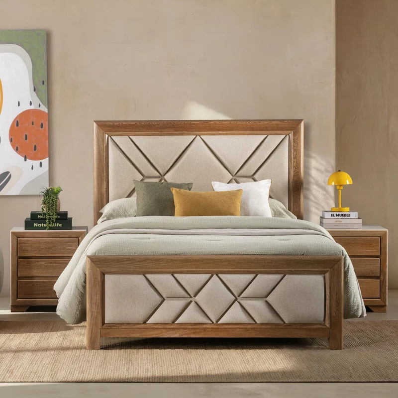Combo Cama Doble Marriot Beige, Natural + Colchón Lexus Deluxe Pillow Top