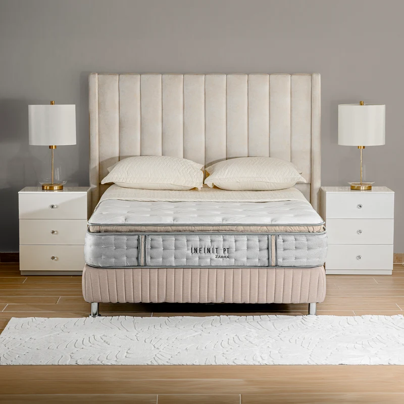 Combo Cama King Sevilla Eurolino Premier Perla, Champaña + Colchón Infinit Pillow Top