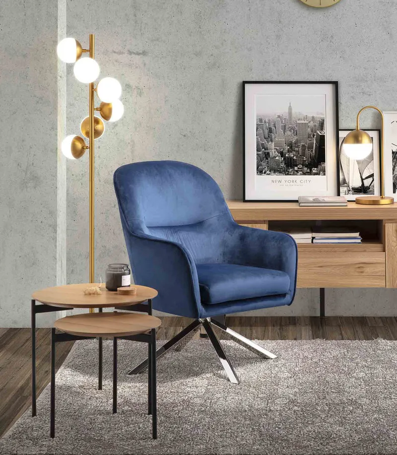 Side table in natural wood with metal legs, 50 cm