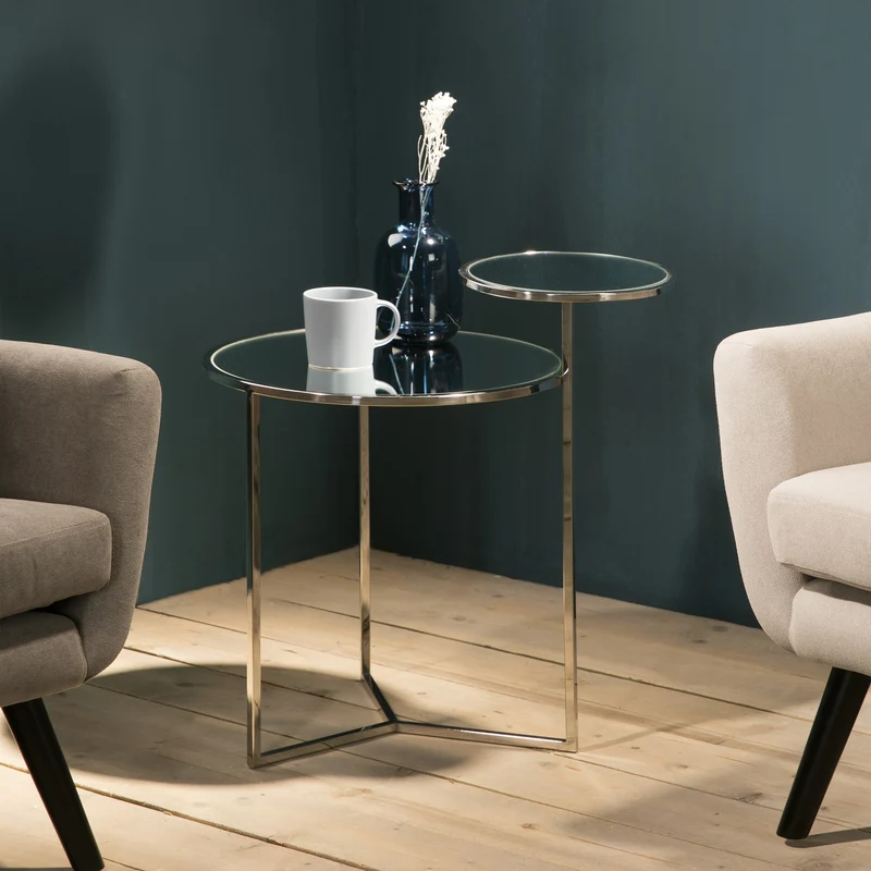 Side table in glass with silver finish, 58 x 45 cm